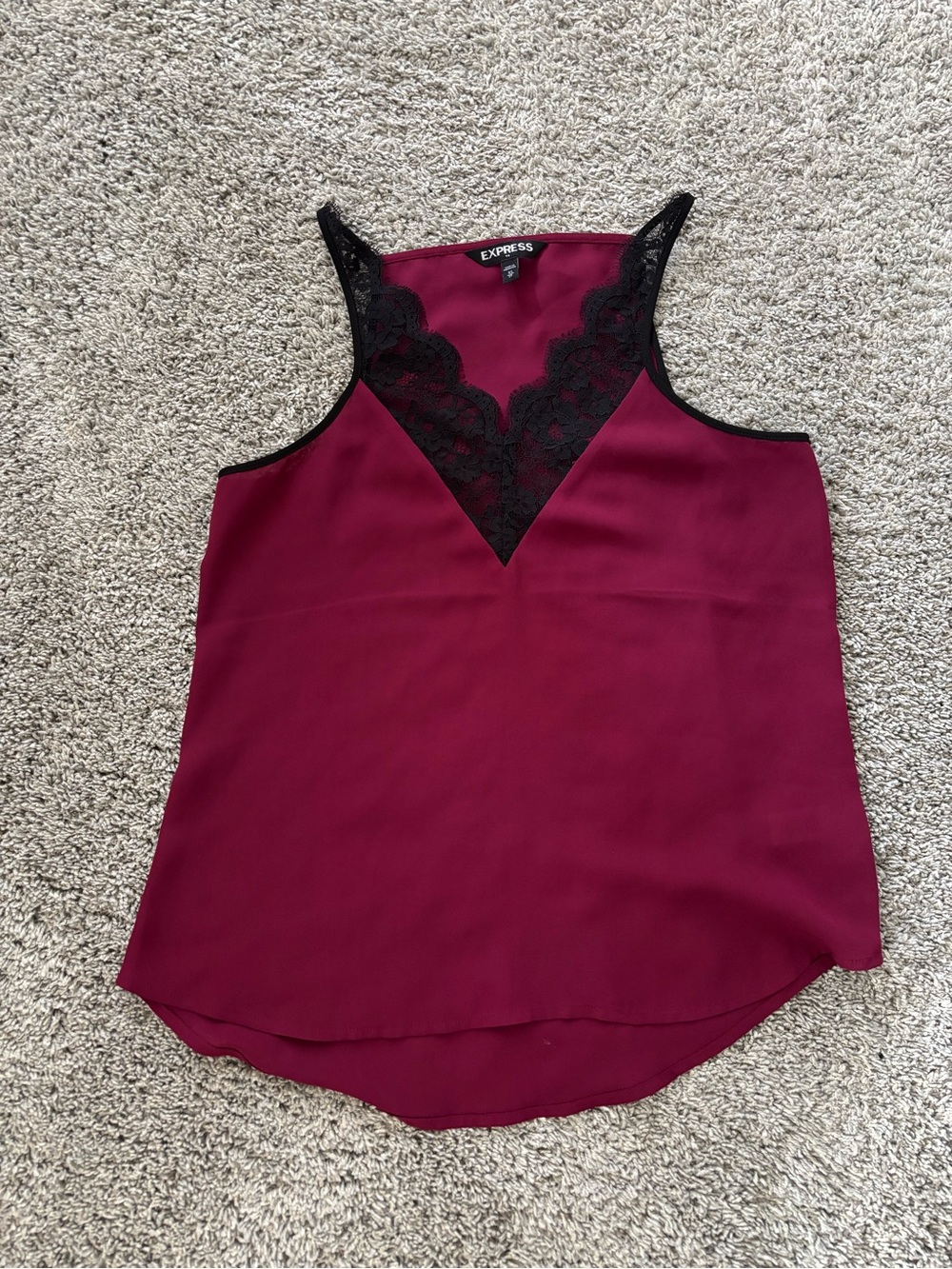 Express Wine/Burgundy/Black Lace V-Neck Romantic Goth Camisole Womens Size